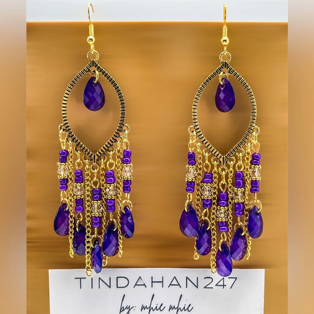 Jem Water Drop Dangling‎ Tassel Earrings (Purple)